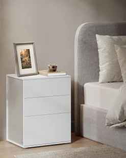Nachttische<SONGMICS Nachttisch mit 3 Schubladen mattweiß-cappuccinobeige