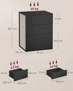 Nachttische<SONGMICS Nachttisch mit 3 Schubladen mattweiß-cappuccinobeige