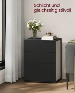 Nachttische<SONGMICS Nachttisch mit 3 Schubladen mattweiß-cappuccinobeige