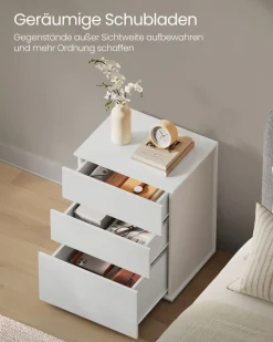 Nachttische<SONGMICS Nachttisch mit 3 Schubladen mattweiß-cappuccinobeige