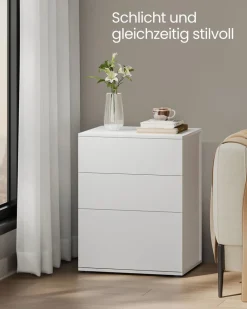 Nachttische<SONGMICS Nachttisch mit 3 Schubladen mattweiß-cappuccinobeige