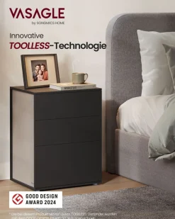 Nachttische<SONGMICS Nachttisch mit 3 Schubladen mattweiß-cappuccinobeige