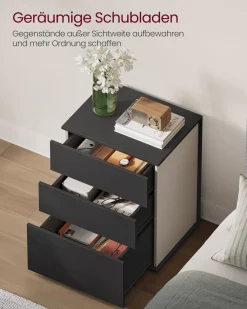 Nachttische<SONGMICS Nachttisch mit 3 Schubladen mattweiß-cappuccinobeige