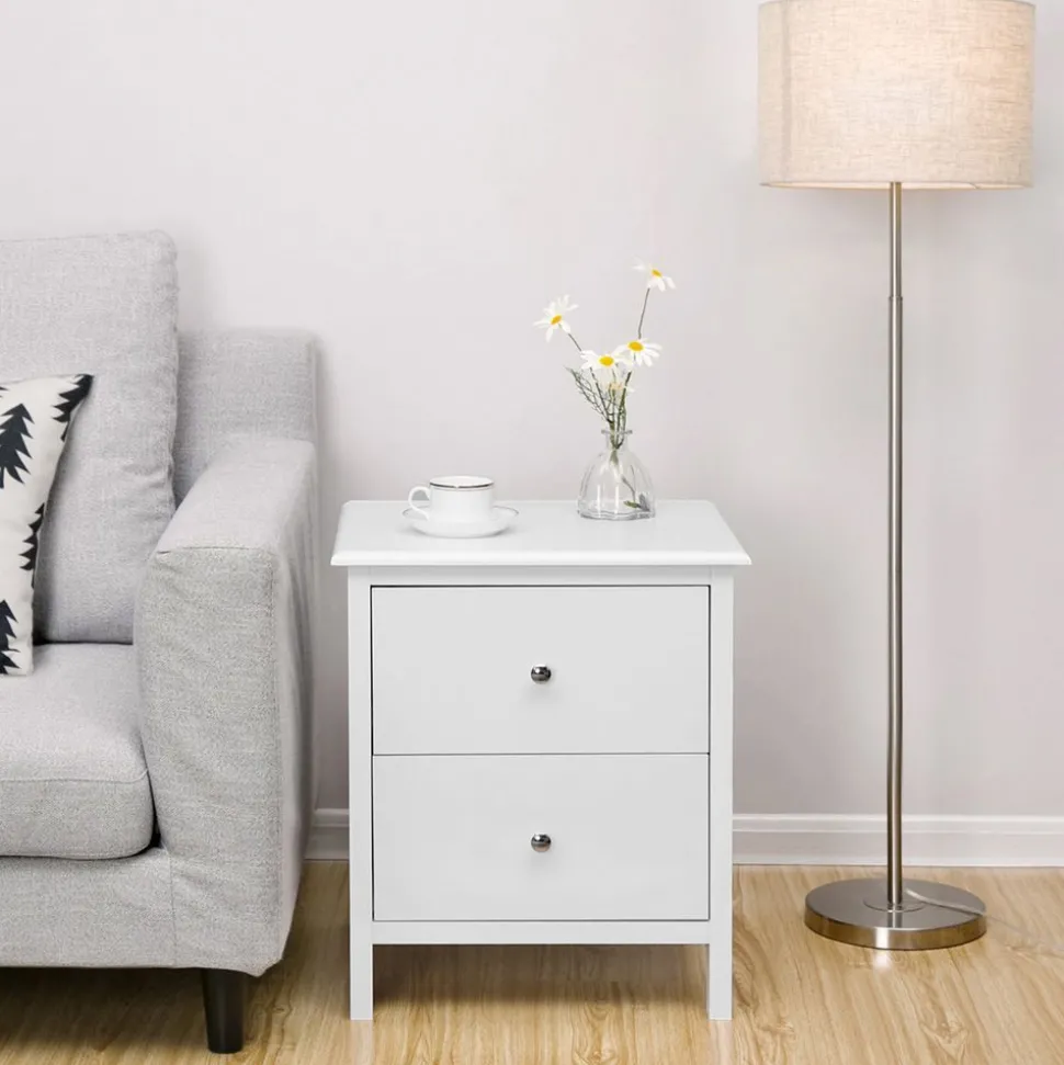 Nachttische<SONGMICS Nachttisch mit 2 Schubladen Weiß