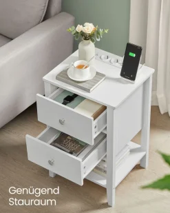 Nachttische<SONGMICS Nachttisch mit Ladefunktion und 2 Schubladen wolkenweiß