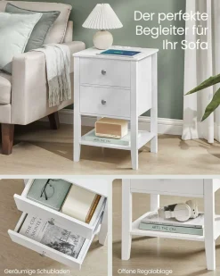 Nachttische<SONGMICS Nachttisch mit Ladefunktion und 2 Schubladen wolkenweiß