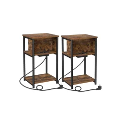 Beistelltische<SONGMICS Nachttisch mit Steckdosen schmal vintagebraun-schwarz