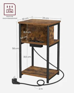 Beistelltische<SONGMICS Nachttisch mit Steckdosen schmal vintagebraun-schwarz