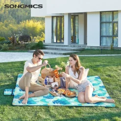 Picknickdecken<SONGMICS Picknickdecke 200 x 200 cm große aquamarin mit Strand-Motive Bunt