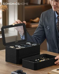 Uhrenboxen<SONGMICS RONNE Kollektion - Uhrenbox 3 Ebenen Tintenschwarz