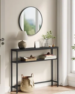 Konsolentische|Konsolentische<SONGMICS schmaler Sofatisch mit 2 Ablagen anthrazitgrau-tintenschwarz