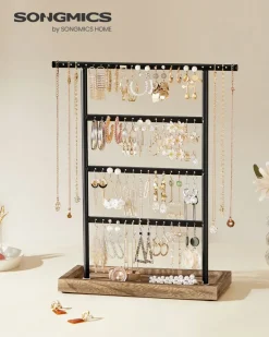 Schmuckständer|Schmuckschränke<SONGMICS Schmuckaufbewahrung für Ohrringe Vintage-Stil holzfarben-schwarz