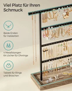 Schmuckständer|Schmuckschränke<SONGMICS Schmuckaufbewahrung für Ohrringe Vintage-Stil holzfarben-schwarz