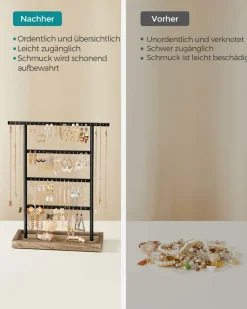 Schmuckständer|Schmuckschränke<SONGMICS Schmuckaufbewahrung für Ohrringe Vintage-Stil holzfarben-schwarz