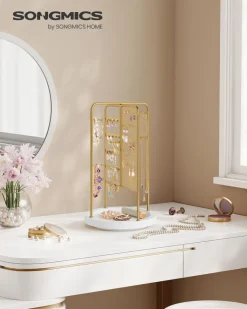 Schmuckständer<SONGMICS Schmuckhalter mit Metallrahmen Geschenkidee goldfarben