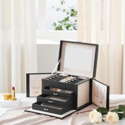 Schmuckschatullen<SONGMICS Schmuckkasten mit Schubladen Schwarz