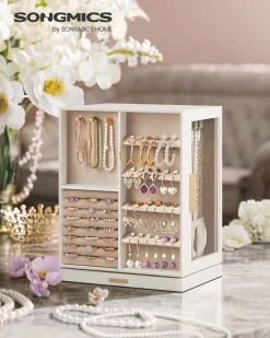 Schmuckschatullen|Schmuckschränke<SONGMICS Schmuckkästchen geräumig offenes Design Geschenkidee wolkenweiß