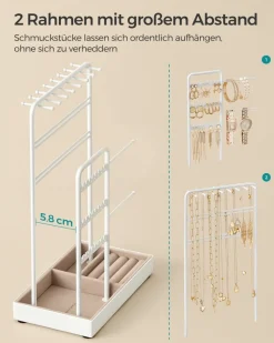 Schmuckschränke|Schmuckschränke<SONGMICS Schmuckständer Metallrahmen Geschenkidee weiß