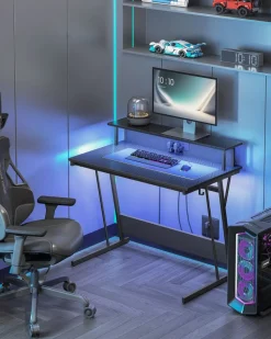 Computertische<SONGMICS Schreibtisch mit Steckdosenleiste 60 x 100 x 76 cm rußschwarz