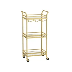 Servierwagen<SONGMICS Servierwagen 3 Ebenen mit Rollen goldfarben