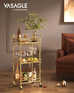 Servierwagen<SONGMICS Servierwagen 3 Ebenen mit Rollen goldfarben