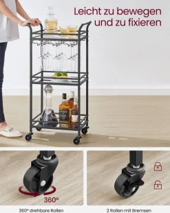 Servierwagen<SONGMICS Servierwagen 3 Ebenen mit Rollen goldfarben