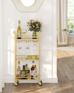Servierwagen<SONGMICS Servierwagen 3 Ebenen mit Rollen goldfarben