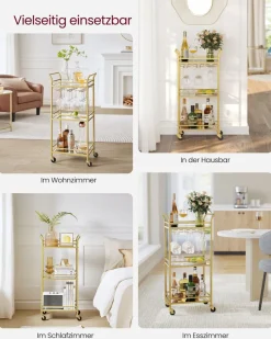 Servierwagen<SONGMICS Servierwagen 3 Ebenen mit Rollen goldfarben
