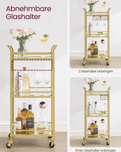 Servierwagen<SONGMICS Servierwagen 3 Ebenen mit Rollen goldfarben
