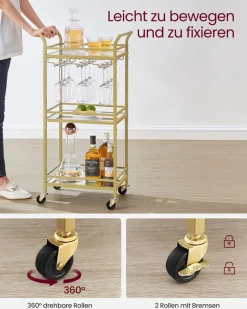 Servierwagen<SONGMICS Servierwagen 3 Ebenen mit Rollen goldfarben