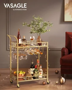 Servierwagen<SONGMICS Servierwagen 2 verspiegelte Glasablagen goldfarben