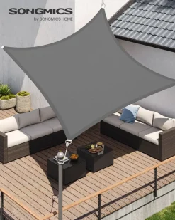 Sonnensegel<SONGMICS Sonnensegel 3 x 4 m aus reißfestem Polyester rauchgrau