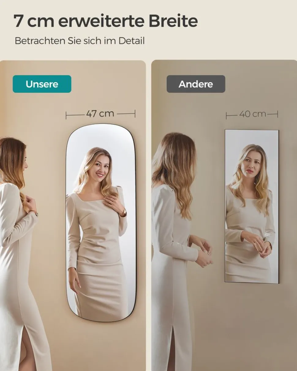 Kosmetikspiegel|Kosmetikspiegel<SONGMICS Spiegel Wand 120 x 47 cm mit gebogener Ecke und Rahmenlos