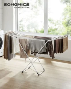 Wäscheständer<SONGMICS Standtrockner klappbar für Innen- und Außenbereich Weiß