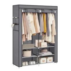 Kleiderschränke<SONGMICS Stoffschrank mit 2 Kleiderstangen und 4 Seitentaschen