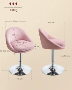 Barhocker<SONGMICS Stuhl verstellbar mit Rückenlehne und Sockel pastellrosa