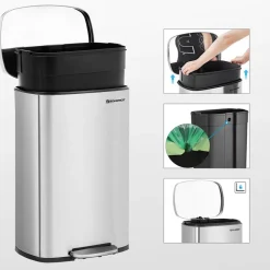 Mülleimer|Mülleimer<SONGMICS Treteimer aus Stahl mit Pedal Silbern