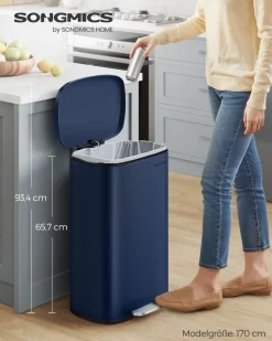 Mülleimer|Mülleimer<SONGMICS Treteimer aus Stahl mit Pedal Silbern