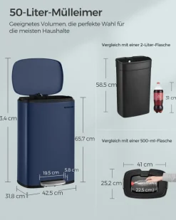 Mülleimer|Mülleimer<SONGMICS Treteimer aus Stahl mit Pedal Silbern