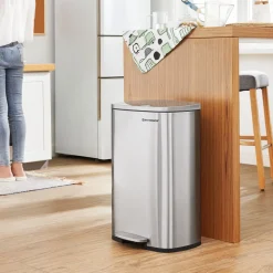 Mülleimer|Mülleimer<SONGMICS Treteimer aus Stahl mit Pedal Silbern