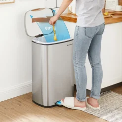 Mülleimer|Mülleimer<SONGMICS Treteimer aus Stahl mit Pedal Silbern