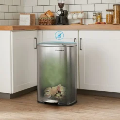 Mülleimer|Mülleimer<SONGMICS Treteimer aus Stahl mit Pedal Silbern