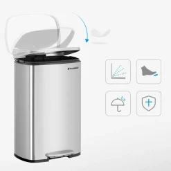 Mülleimer|Mülleimer<SONGMICS Treteimer aus Stahl mit Pedal Silbern