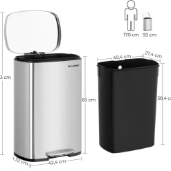 Mülleimer|Mülleimer<SONGMICS Treteimer aus Stahl mit Pedal Silbern