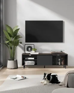 Tv-Lowboards<SONGMICS TV-Schrank superschnelle Montage modern aschbraun-tintenschwarz