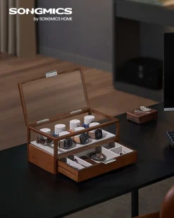 Uhrenboxen<SONGMICS Uhrenbox 2 Ebenen mit 7 Uhrenkissen Geschenkidee kaffeebraun