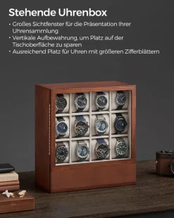 Uhrenboxen<SONGMICS Uhrenbox 12 Fächer mit Fenster Geschenkidee kaffeebraun