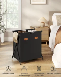 Wäschekörbe|Wäschekörbe<SONGMICS Wäschekorb 115 Liter mit 2 Fächern tintenschwarz
