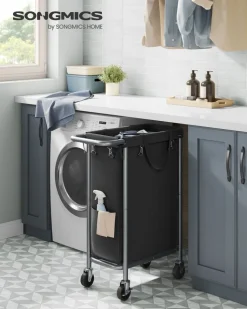 Wäschewagen<SONGMICS Wäschekorb 90 Liter mit Rollen und Griff