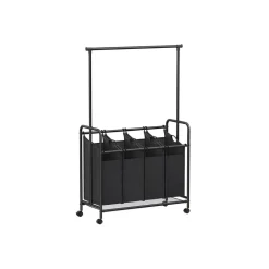 Wäschekörbe|Wäschekörbe<SONGMICS Wäschekorb 4 x 50 Liter auf Rollen mit Wäschesack abnehmbar schwarz